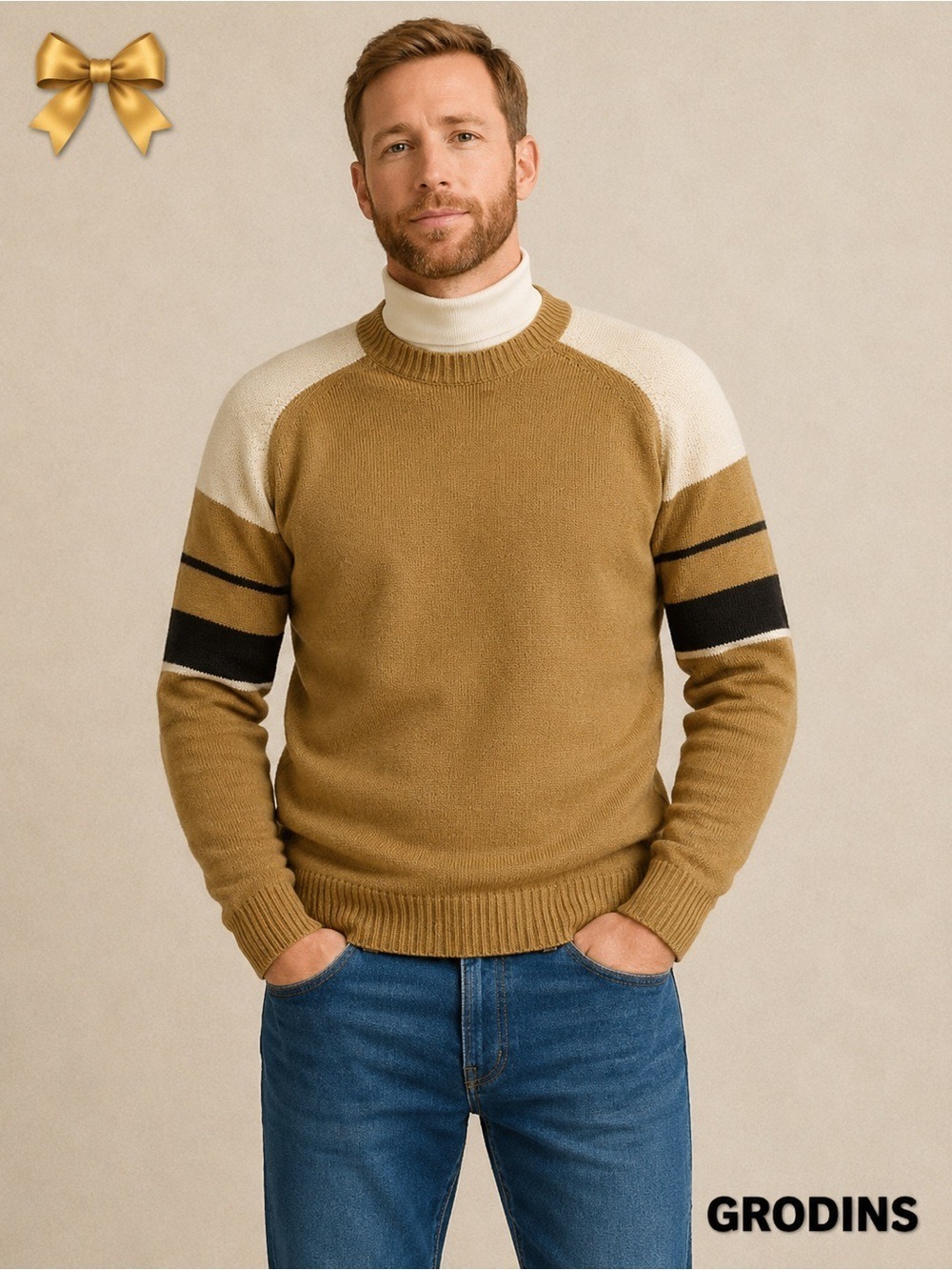 Vintage Wool Colorblock Crewneck Wool Sweater Large Retro Grodins California